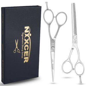 NIXCER SIGNATURE SERIES KOREAN HAIR CUTTING & THINNING SCISSORS COMBO SET SILVER